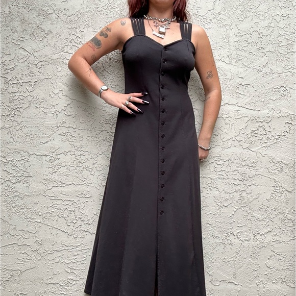 Vintage Black Maxi Dress with Button Details - Picture 7 of 10